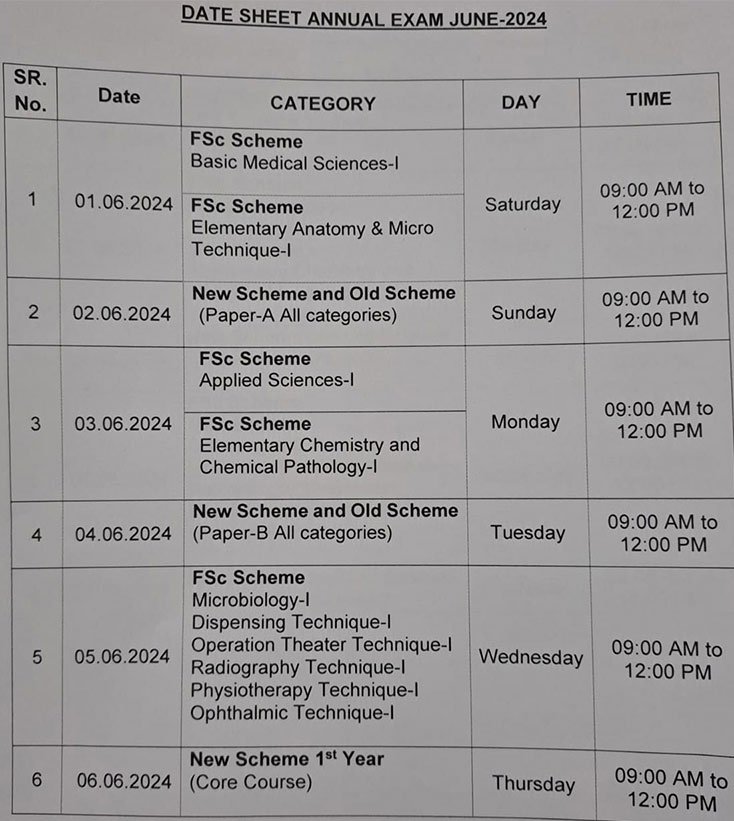 Punjab-Medical-Faculty-PMF-Date-Sheet